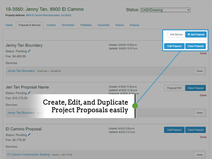 Credit, Edit & Duplicate Project Proposals | Land Surveyor Project Software