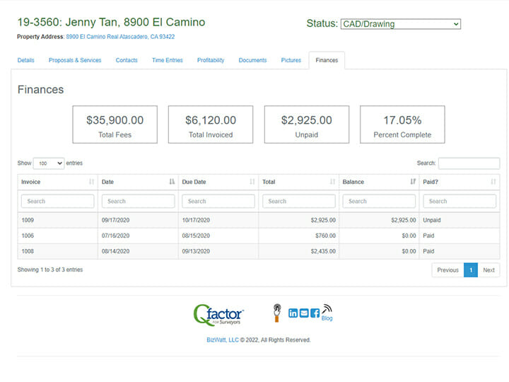 Invoice Management for Land Surveyor Company | Qfactor